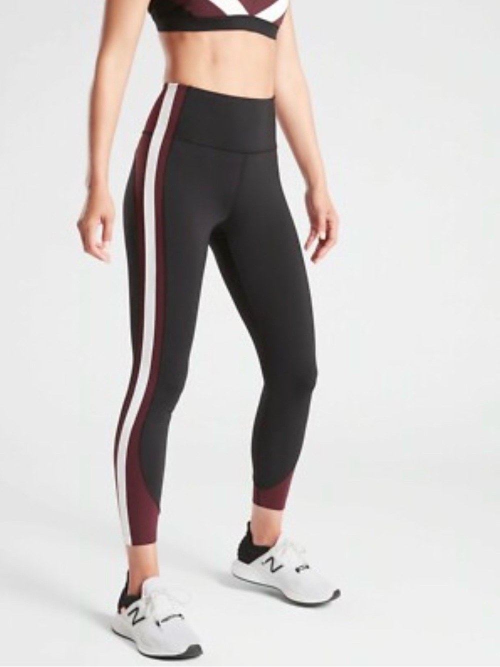 Athleta Crunch 7/8 Colorblock Tights - Black/Maroon/White size XS 0423